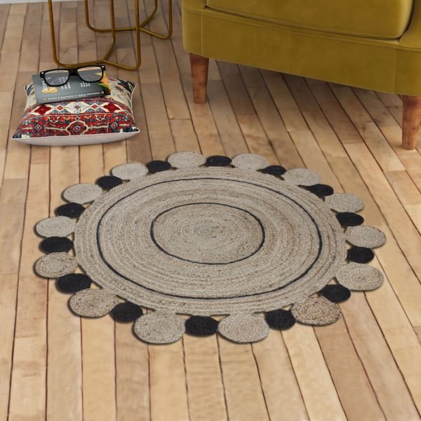 NR 43 Indian handwoven rug Hand braided jute rug Handmade bedroom rug 3x3 feet (1)