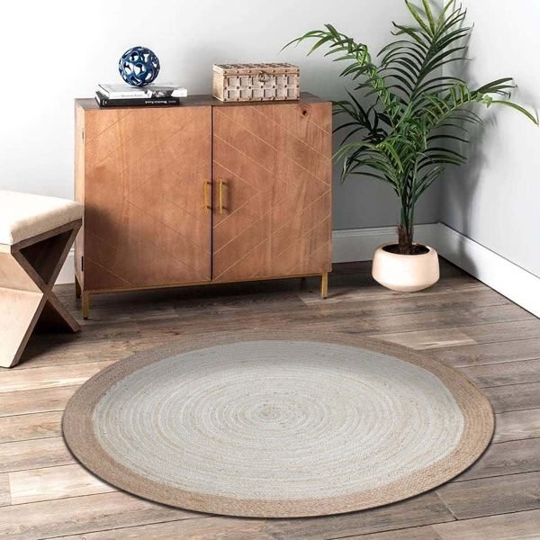 Hand Braided Beige Traditional Jute Round Outdoor Area Rug - Image 2