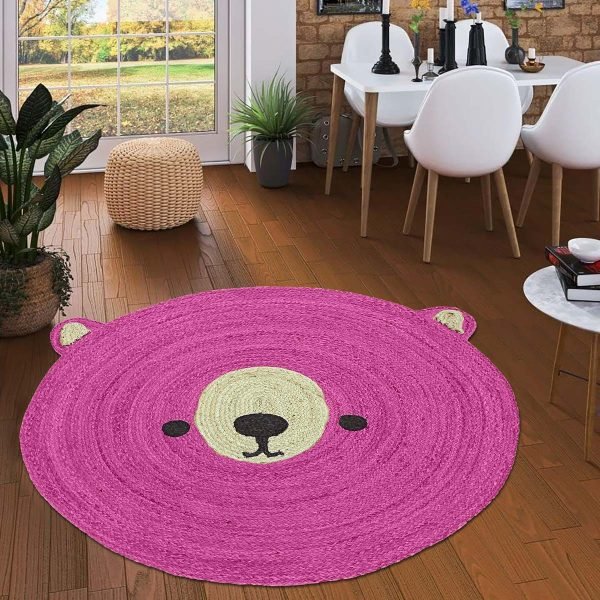 Hand Braided Animal Design Kids Rug Jute Round - Image 2