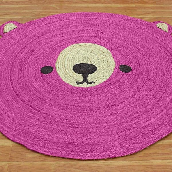 Hand Braided Animal Design Kids Rug Jute Round - Image 3