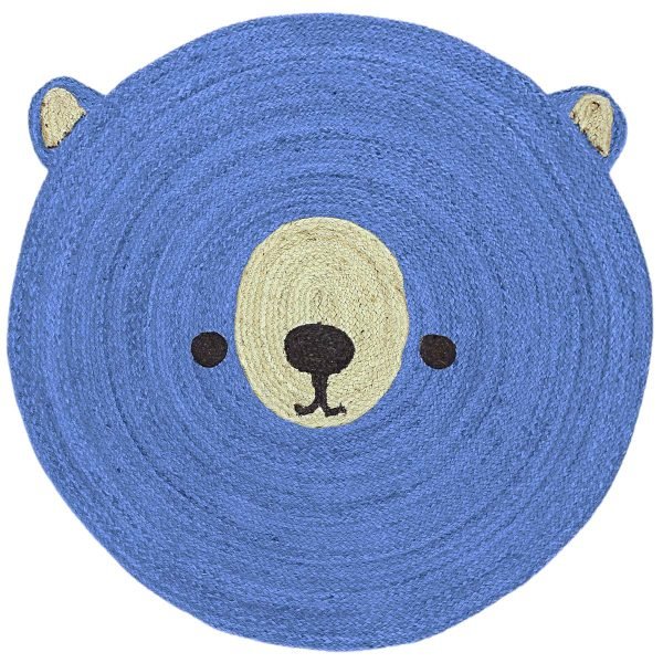 Hand Braided Blue Round Animal Jute Kids Rug