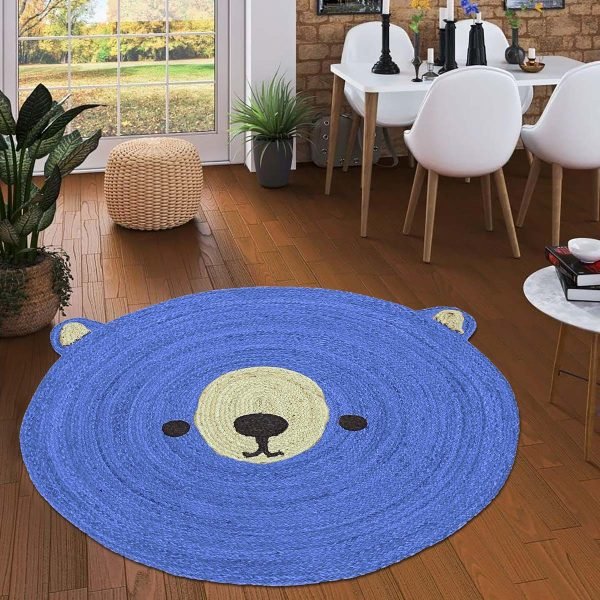 Hand Braided Blue Round Animal Jute Kids Rug - Image 2