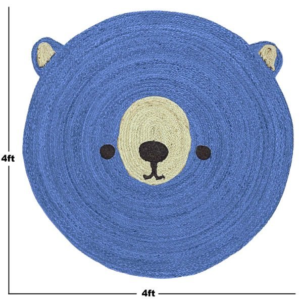 Hand Braided Blue Round Animal Jute Kids Rug - Image 5