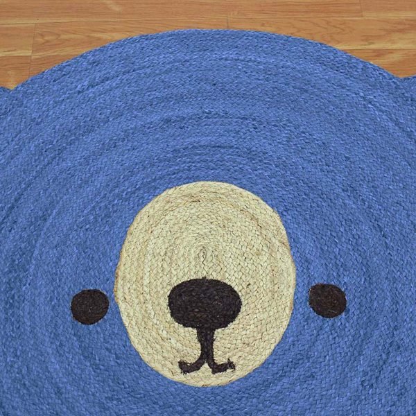 Hand Braided Blue Round Animal Jute Kids Rug - Image 4