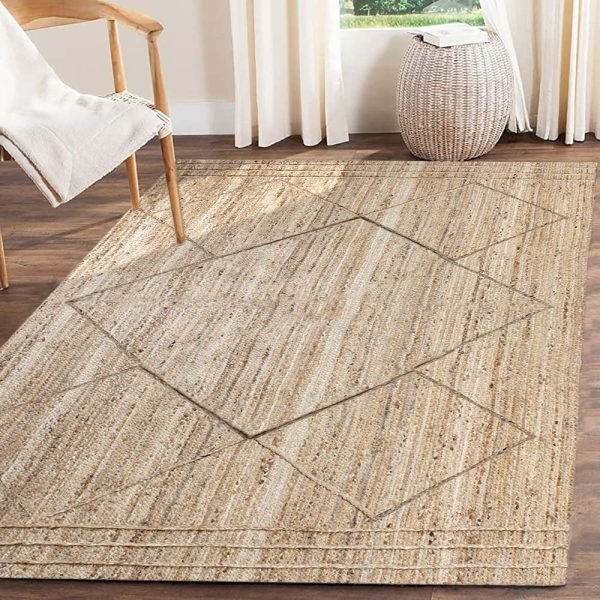 Beige Geometric Hand braided Jute Rug - Image 2