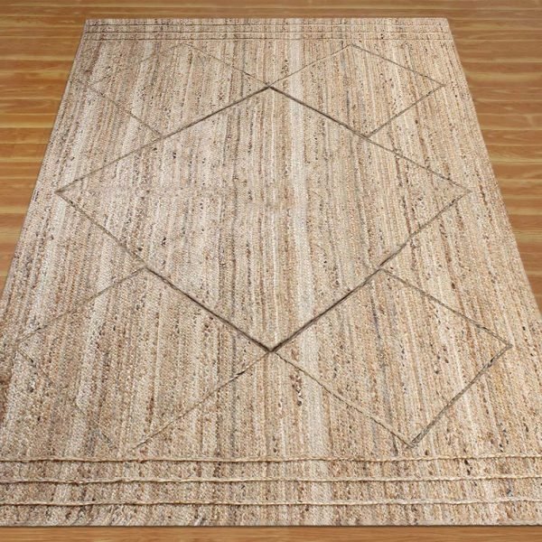 Beige Geometric Hand braided Jute Rug - Image 3