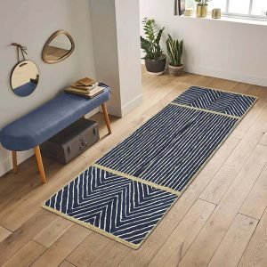 Handcrafted Blue Geometric Jute Runner Rug