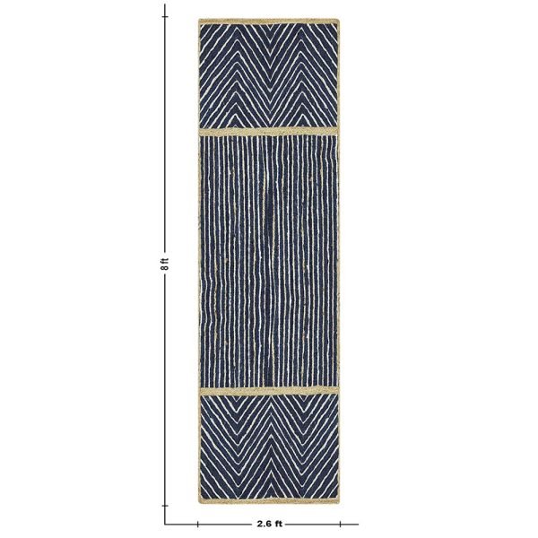 Handcrafted Blue Geometric Jute Runner Rug - Image 5