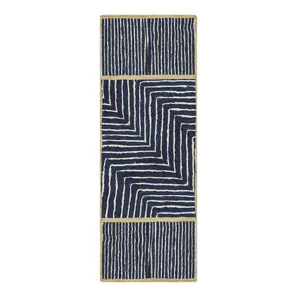 Geometric Blue Hand Braided Jute Rug
