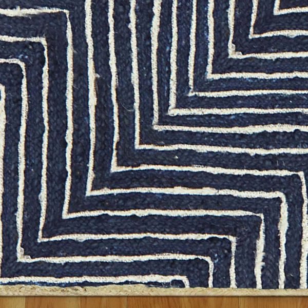 Geometric Blue Hand Braided Jute Rug - Image 4