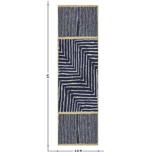 Geometric Blue Hand Braided Jute Rug - Image 5
