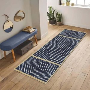 Geometric Blue Hand Braided Jute Area Rug