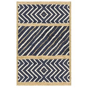 Blue Beige Hand Braided Geometric Jute Rug