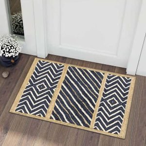 Blue Beige Hand Braided Geometric Jute Rug