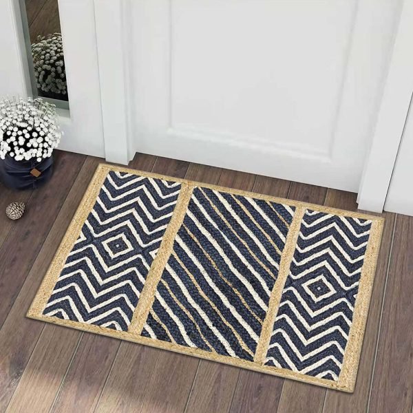 Blue Beige Hand Braided Geometric Jute Rug - Image 2