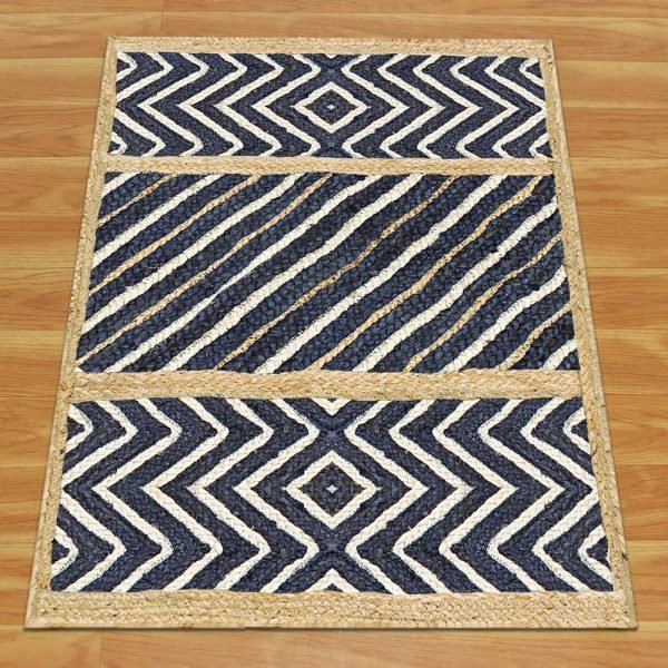 Blue Beige Hand Braided Geometric Jute Rug - Image 3