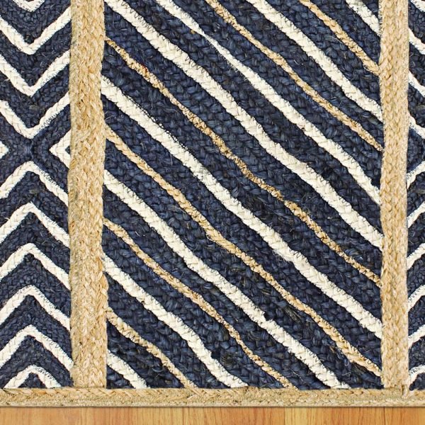 Blue Beige Hand Braided Geometric Jute Rug - Image 4