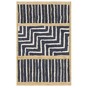 Handcrafted Geometric Blue Jute Outdoor Rug