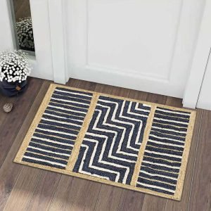 Handcrafted Geometric Blue Jute Outdoor Rug