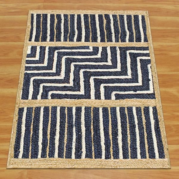 Handcrafted Geometric Blue Jute Outdoor Rug - Image 3