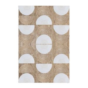 Beige Geometric Rug Hand Braided Jute Living Room Rug