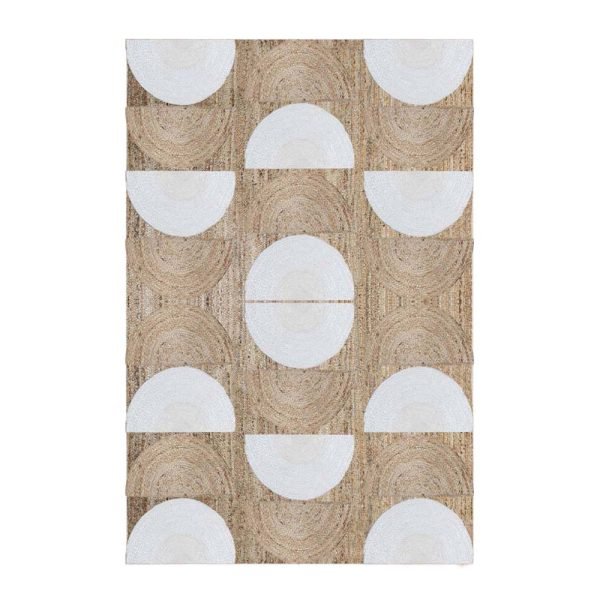 Beige Geometric Rug Hand Braided Jute Living Room Rug