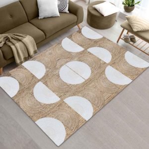 Beige Geometric Rug Hand Braided Jute Living Room Rug