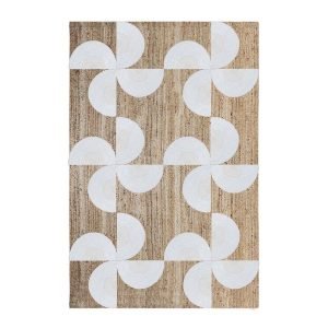 Geometric White Beige Hand Braided Jute Rug