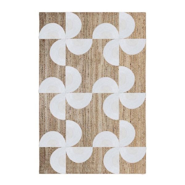 Geometric White Beige Hand Braided Jute Rug