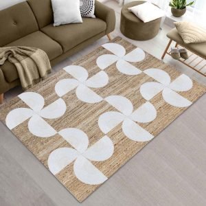 Geometric White Beige Hand Braided Jute Rug