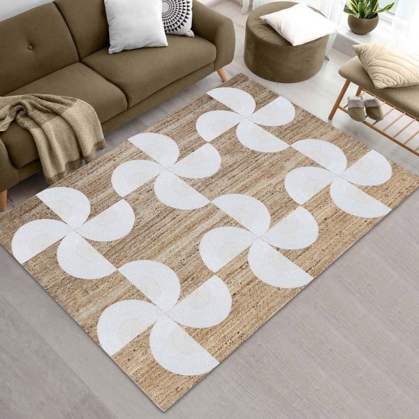 Geometric White Beige Hand Braided Jute Rug - Image 2