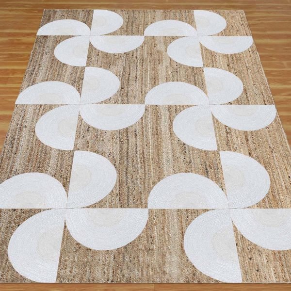 Geometric White Beige Hand Braided Jute Rug - Image 3