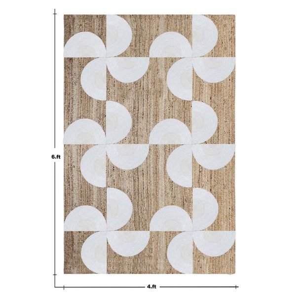 Geometric White Beige Hand Braided Jute Rug - Image 5