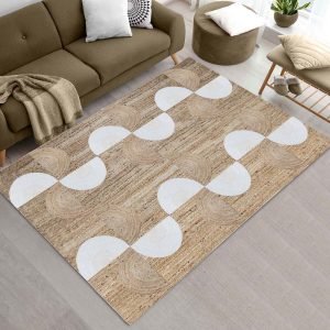 Hand Beige Hand Braided Geometric Jute Rug