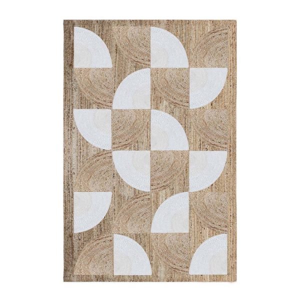 White Beige Geometric Hand Braided Jute Rug