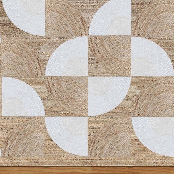 White Beige Geometric Hand Braided Jute Rug - Image 4