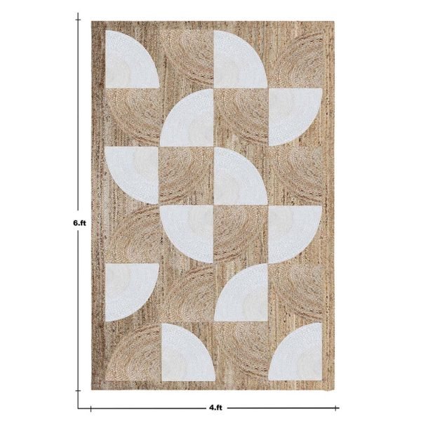 White Beige Geometric Hand Braided Jute Rug - Image 5