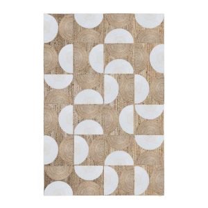 White Beige Handmade Geometric Jute Yoga Rug