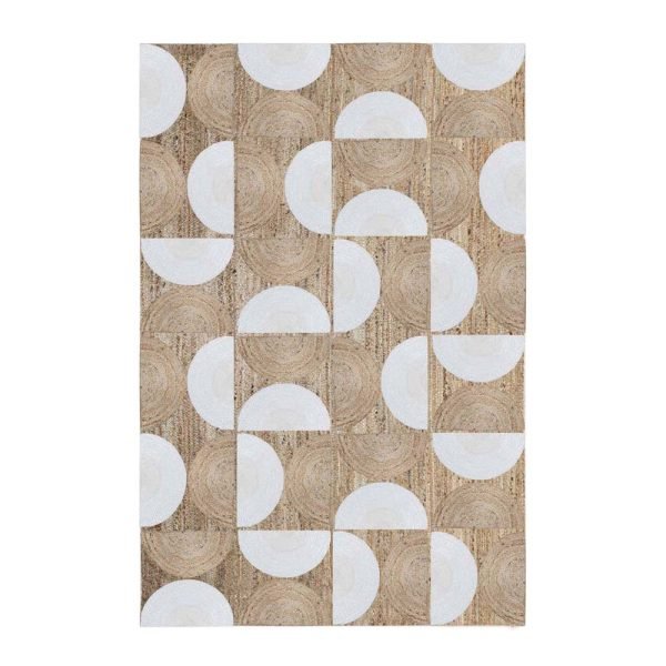 White Beige Handmade Geometric Jute Yoga Rug