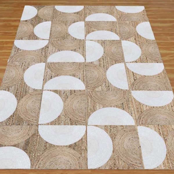 White Beige Handmade Geometric Jute Yoga Rug - Image 3