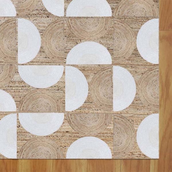 White Beige Handmade Geometric Jute Yoga Rug - Image 4