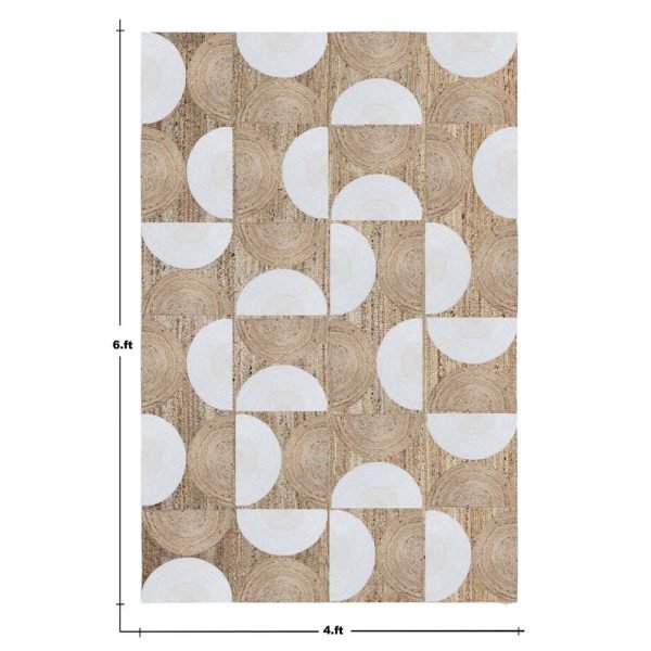 White Beige Handmade Geometric Jute Yoga Rug - Image 5