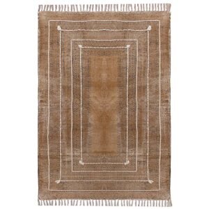 Hand Block Printed Thread Work Cotton Brown Area Rugs
