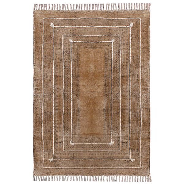 Hand Block Printed Thread Work Cotton Brown Area Rugs
