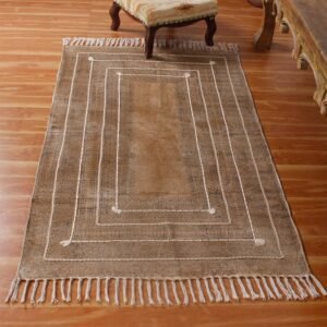 Hand Block Printed Thread Work Cotton Brown Area Rugs