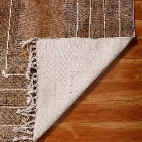 Hand Block Printed Thread Work Cotton Brown Area Rugs - Image 4