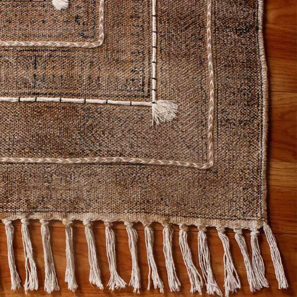 Hand Block Printed Thread Work Cotton Brown Area Rugs - Image 5