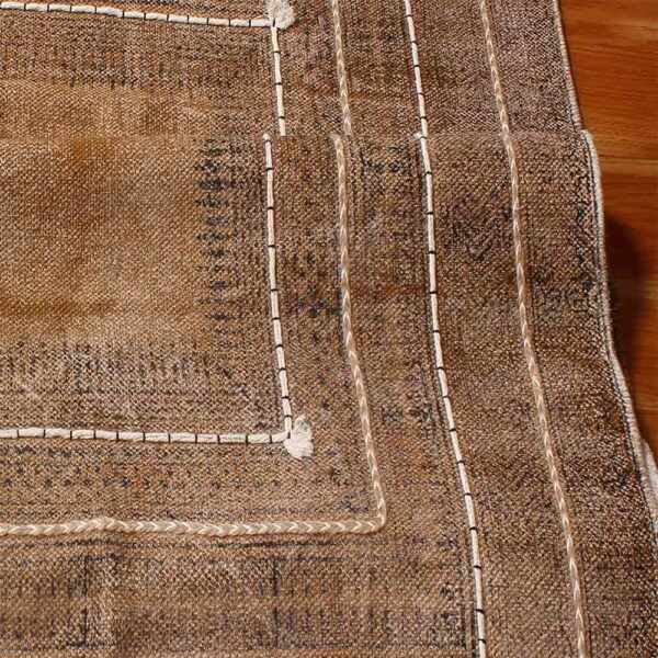 Hand Block Printed Thread Work Cotton Brown Area Rugs - Image 7