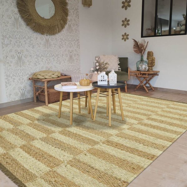 Brown Hand Woven Geometric Bedroom Rug - Image 2