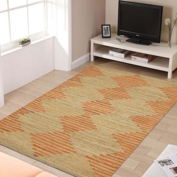 Beige Orange Hand Woven Geometric Rug - Image 3